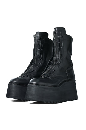 COW SKIN LACE UP BOOT / BLACK