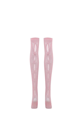 PINK BOWNOT BLACK LACE MID-CALF SOCKS / PNK