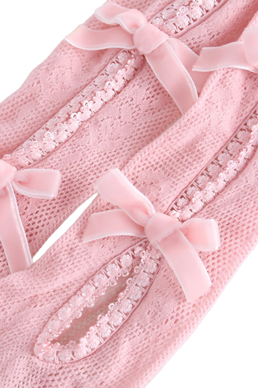 PINK BOWNOT BLACK LACE MID-CALF SOCKS / PNK