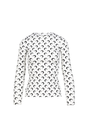 MOON PRINTED JERSEY LS CREWNECK TOP / OPTICAL WHT