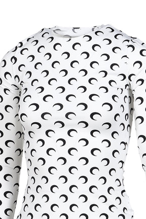 MOON PRINTED JERSEY LS CREWNECK TOP / OPTICAL WHT