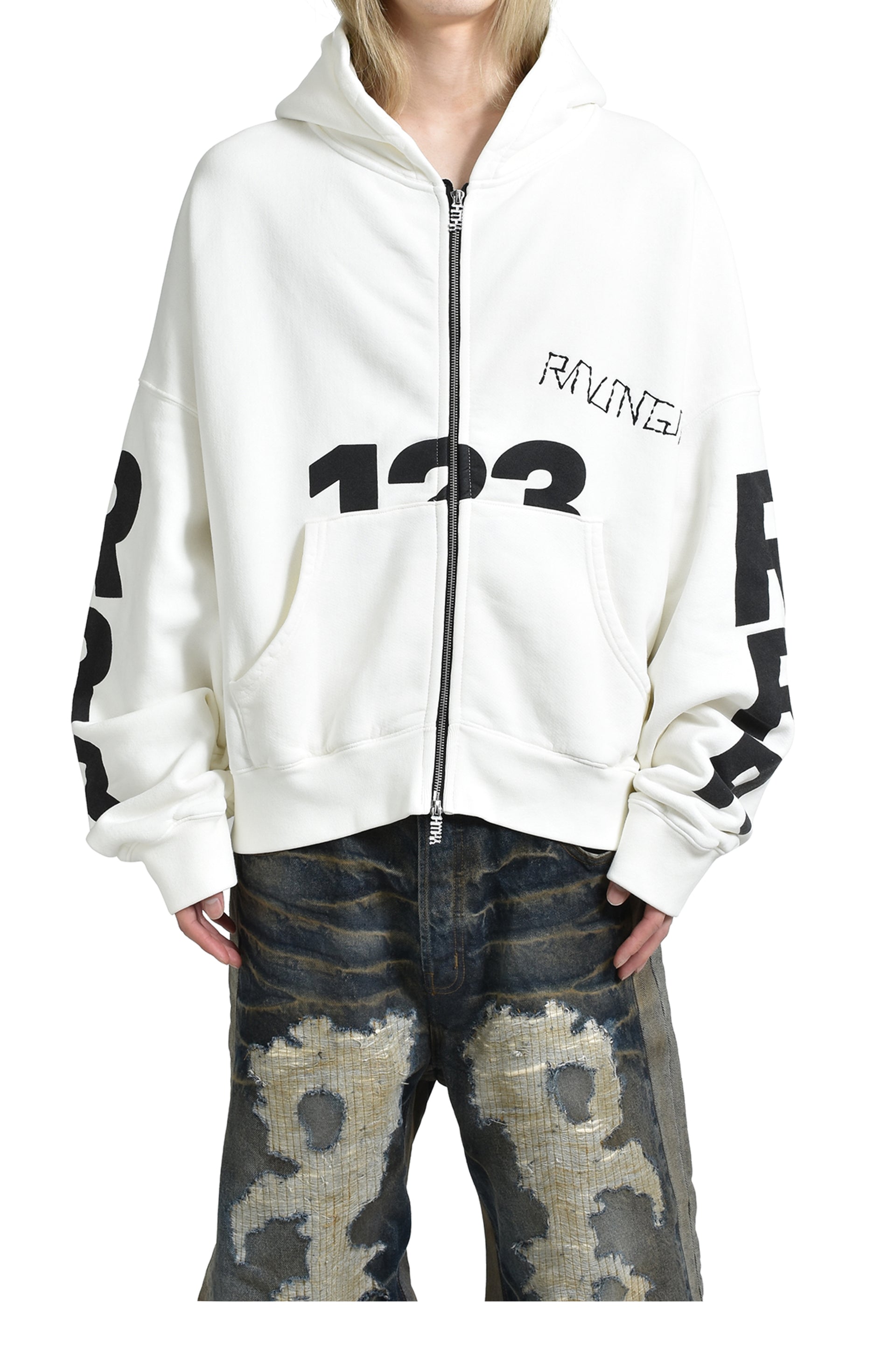 RRR123 USO-123 CVA ZIP HOODIE / WHT