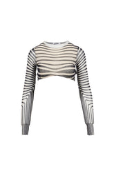 Jean Paul Gaultier RE-EDITION : CROPPED TOP LONG SLEEVES CREW NECK "MORPHING STRIPES" / ECR/NVY
