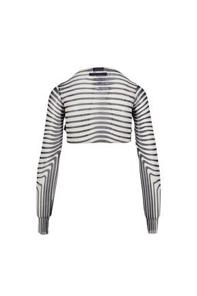 Jean Paul Gaultier RE-EDITION : CROPPED TOP LONG SLEEVES CREW NECK "MORPHING STRIPES" / ECR/NVY