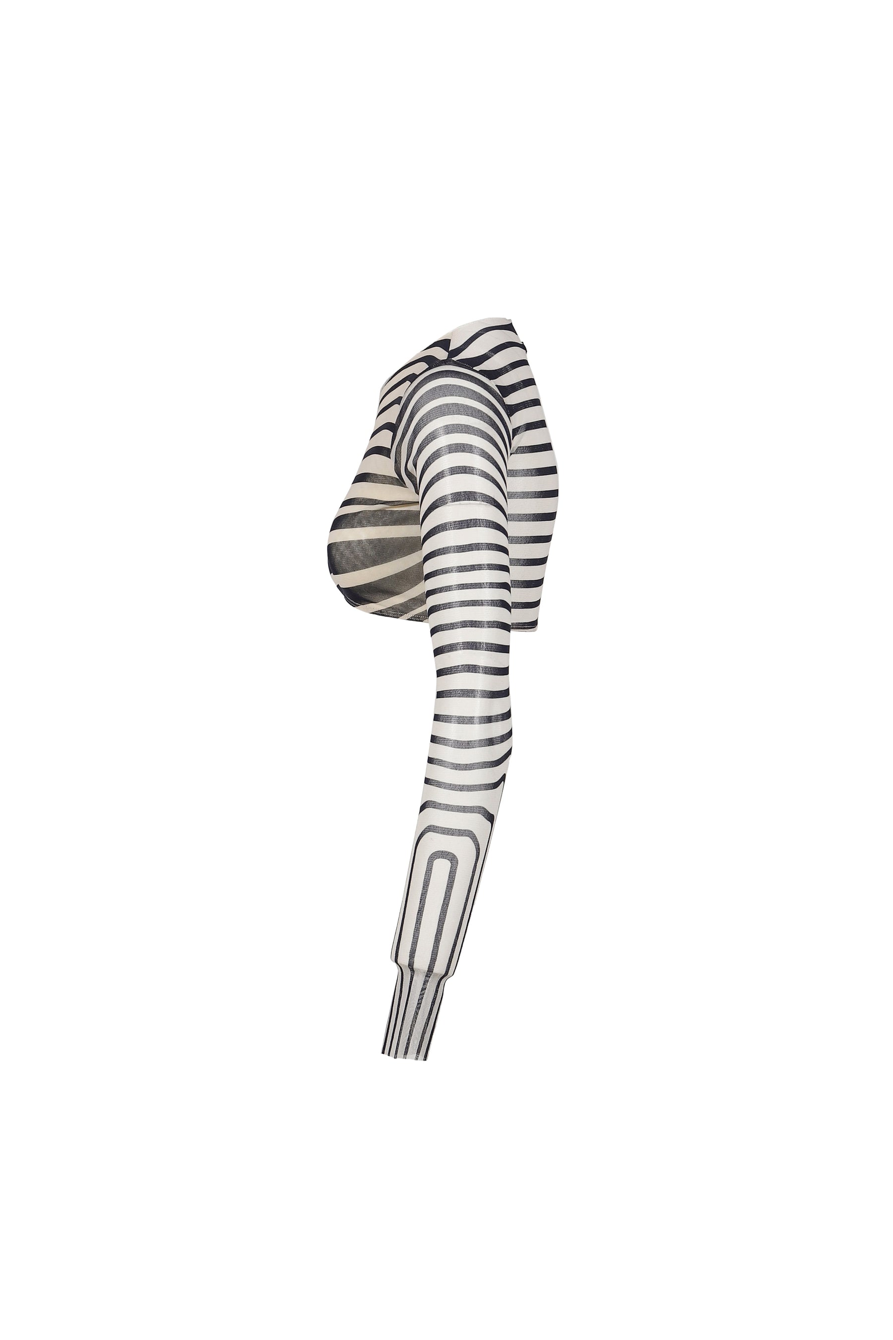 Jean Paul Gaultier RE-EDITION : CROPPED TOP LONG SLEEVES CREW NECK "MORPHING STRIPES" / ECR/NVY