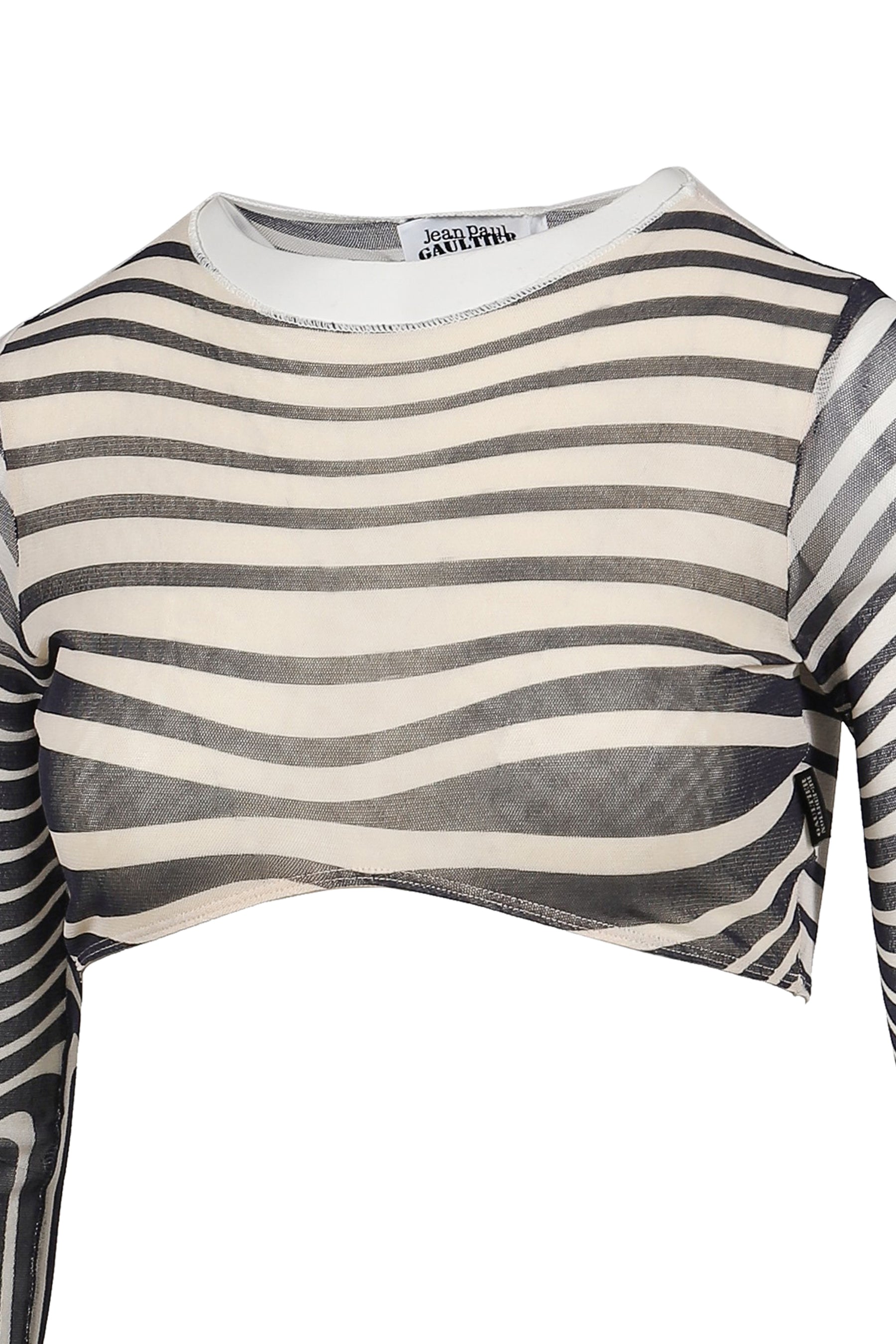 Jean Paul Gaultier RE-EDITION : CROPPED TOP LONG SLEEVES CREW NECK "MORPHING STRIPES" / ECR/NVY