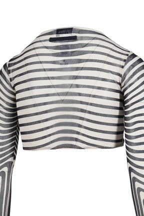 Jean Paul Gaultier RE-EDITION : CROPPED TOP LONG SLEEVES CREW NECK "MORPHING STRIPES" / ECR/NVY