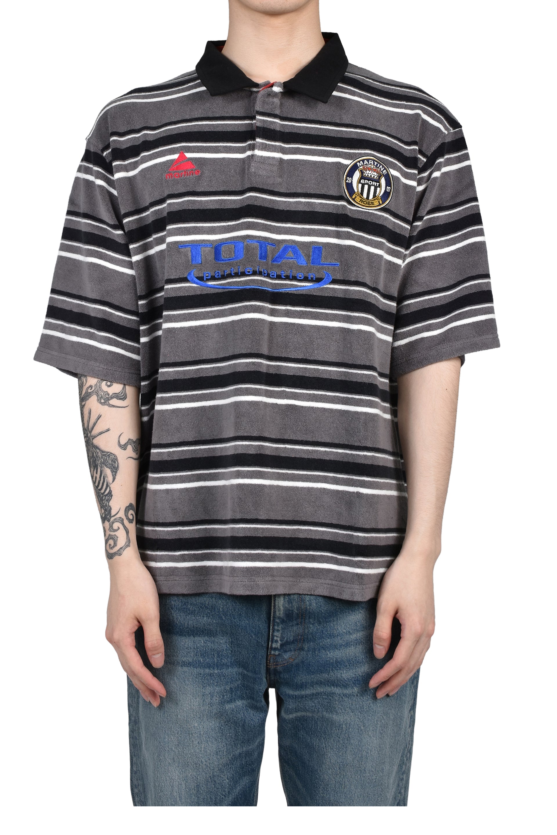 OVERSIZED S/S POLO / GRY BLK STRIPE GRY