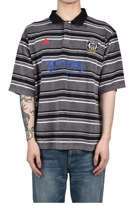 OVERSIZED S/S POLO / GRY BLK STRIPE GRY