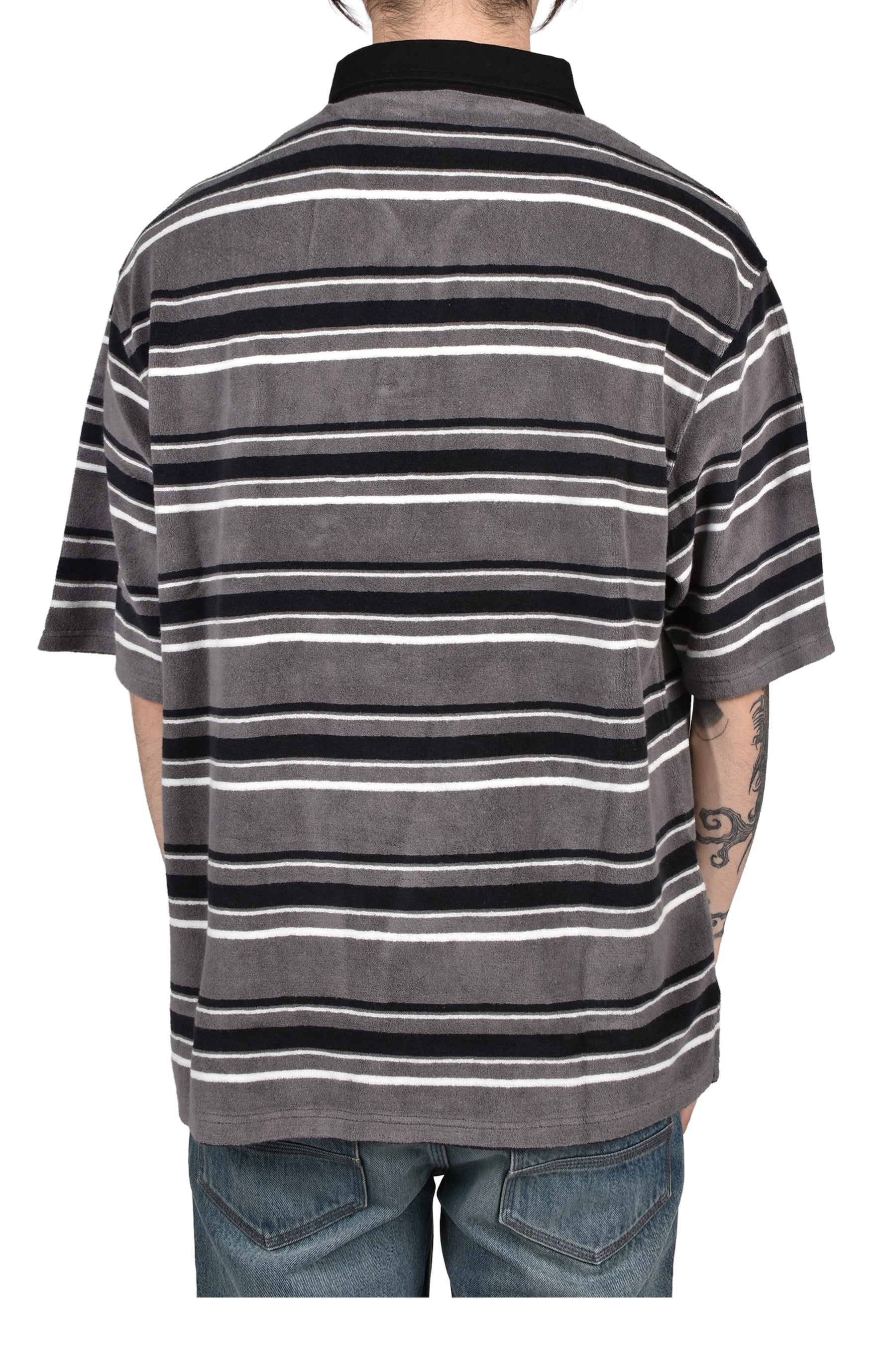 OVERSIZED S/S POLO / GRY BLK STRIPE GRY