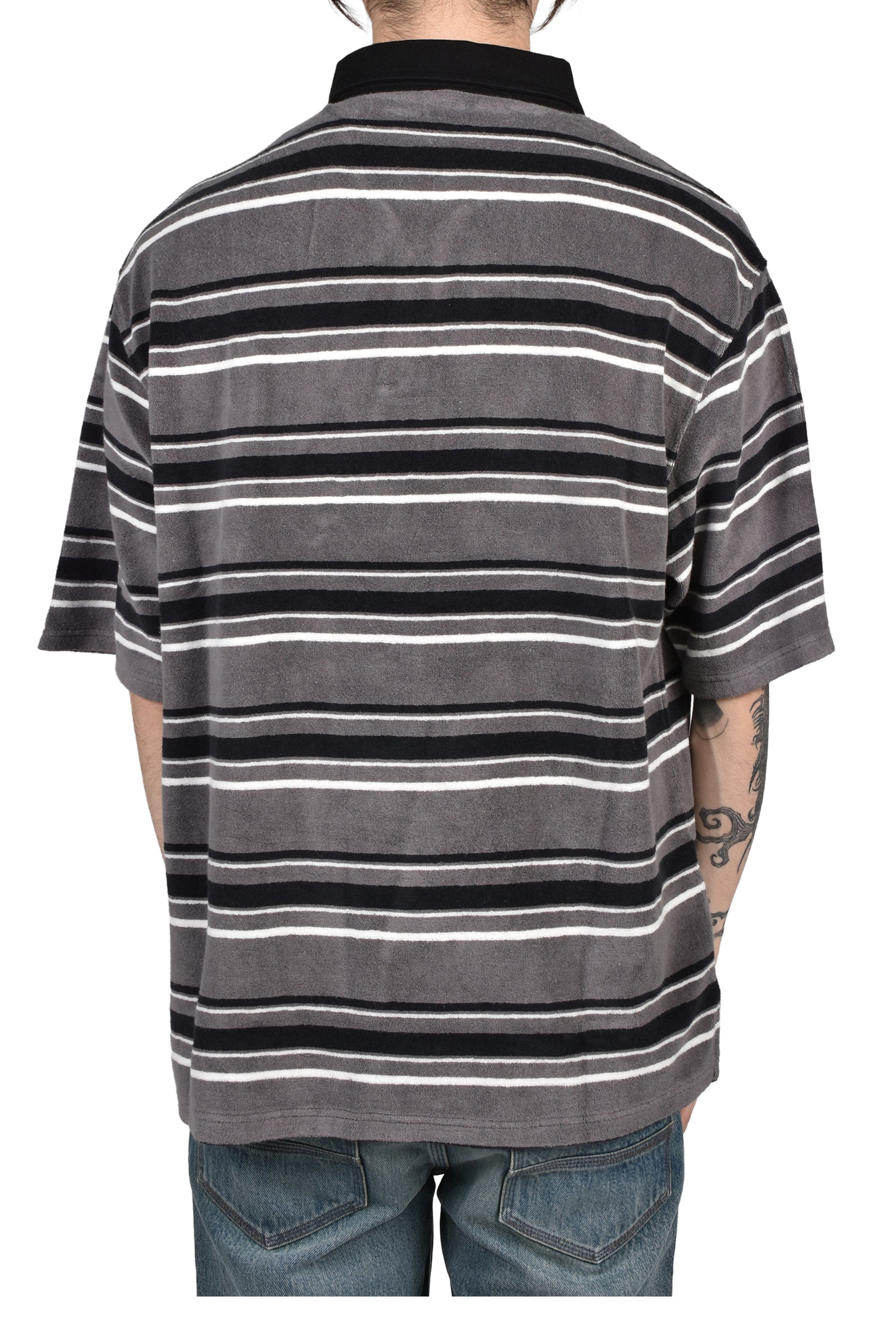 OVERSIZED S/S POLO / GRY BLK STRIPE GRY