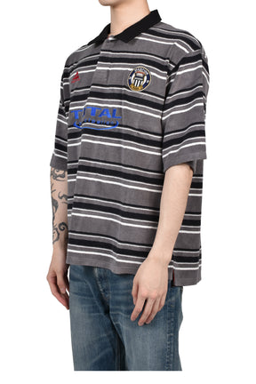 OVERSIZED S/S POLO / GRY BLK STRIPE GRY