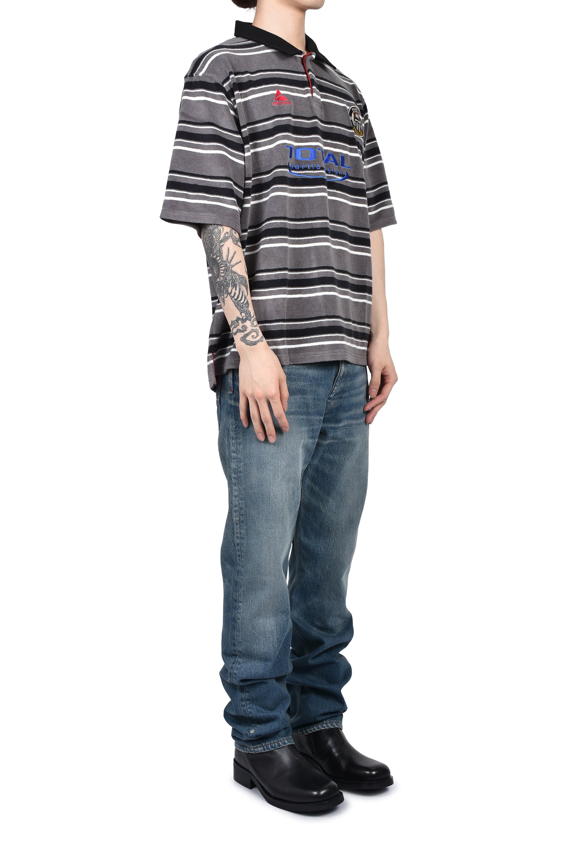 OVERSIZED S/S POLO / GRY BLK STRIPE GRY