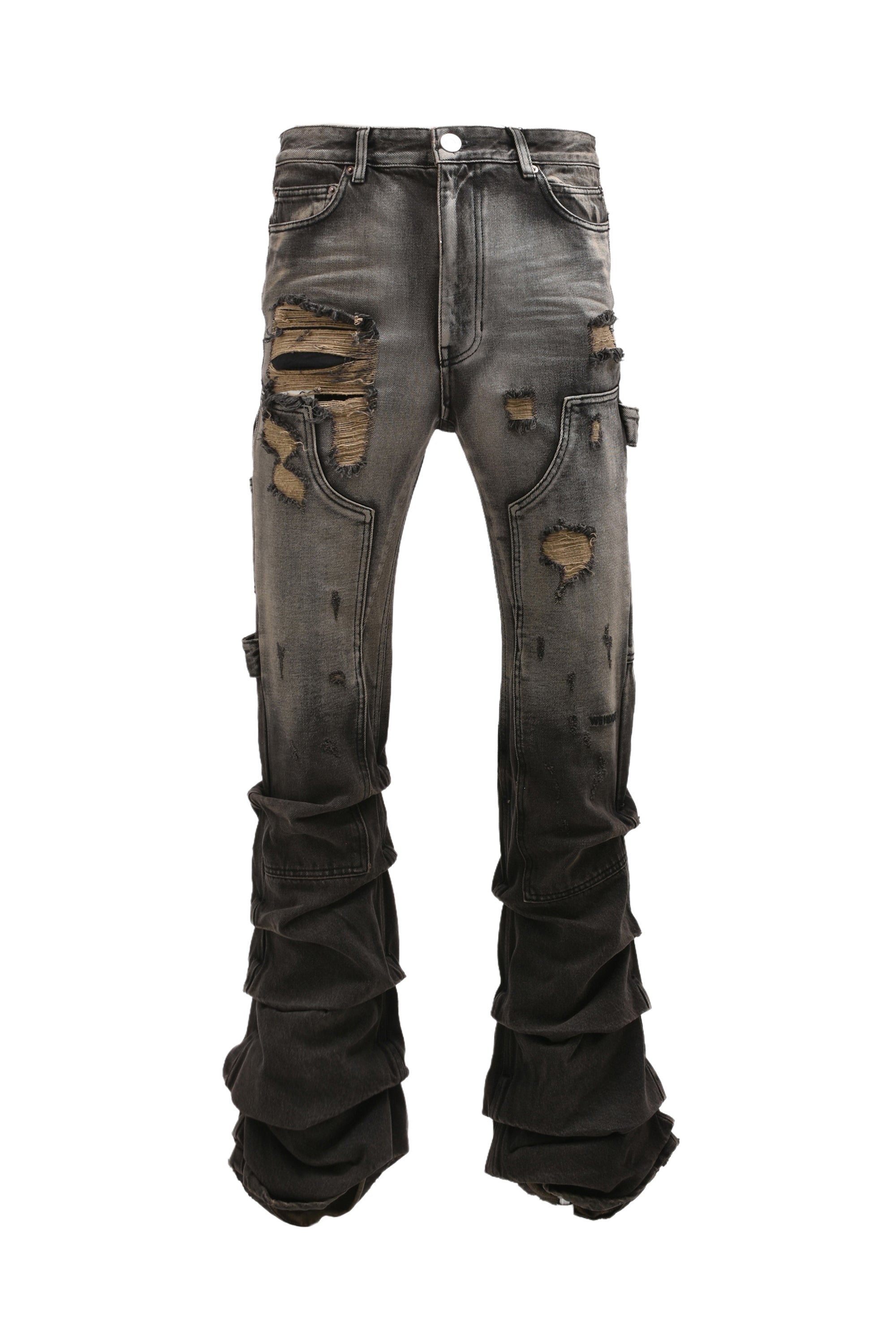 We11done ウェルダン SS24 DISTRESSED CREASE WASHED DENIM PANTS / BLK - NUBIAN