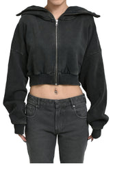 entire studios CROPPED FULL ZIP / WASHED BLK