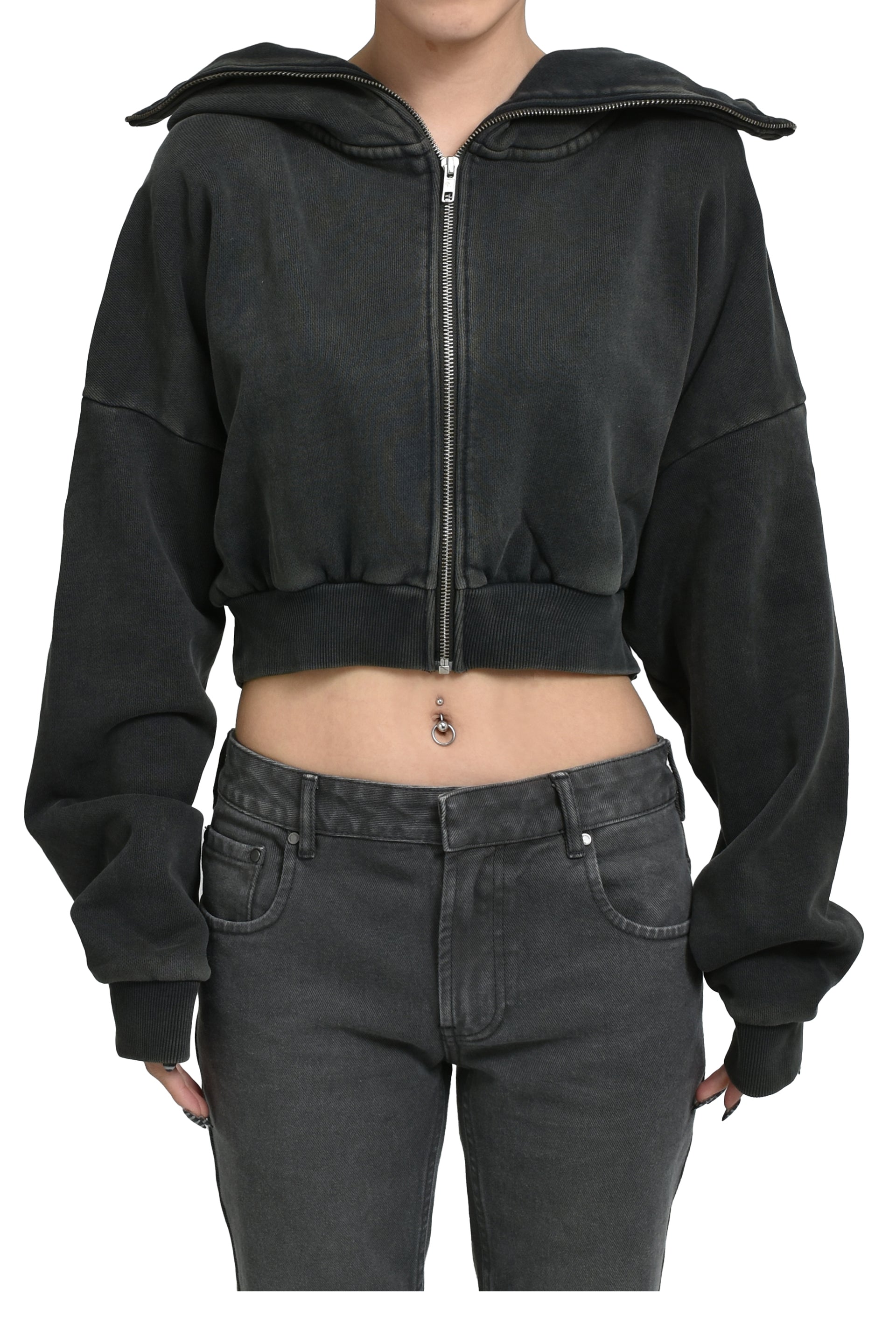 entire studios CROPPED FULL ZIP / WASHED BLK