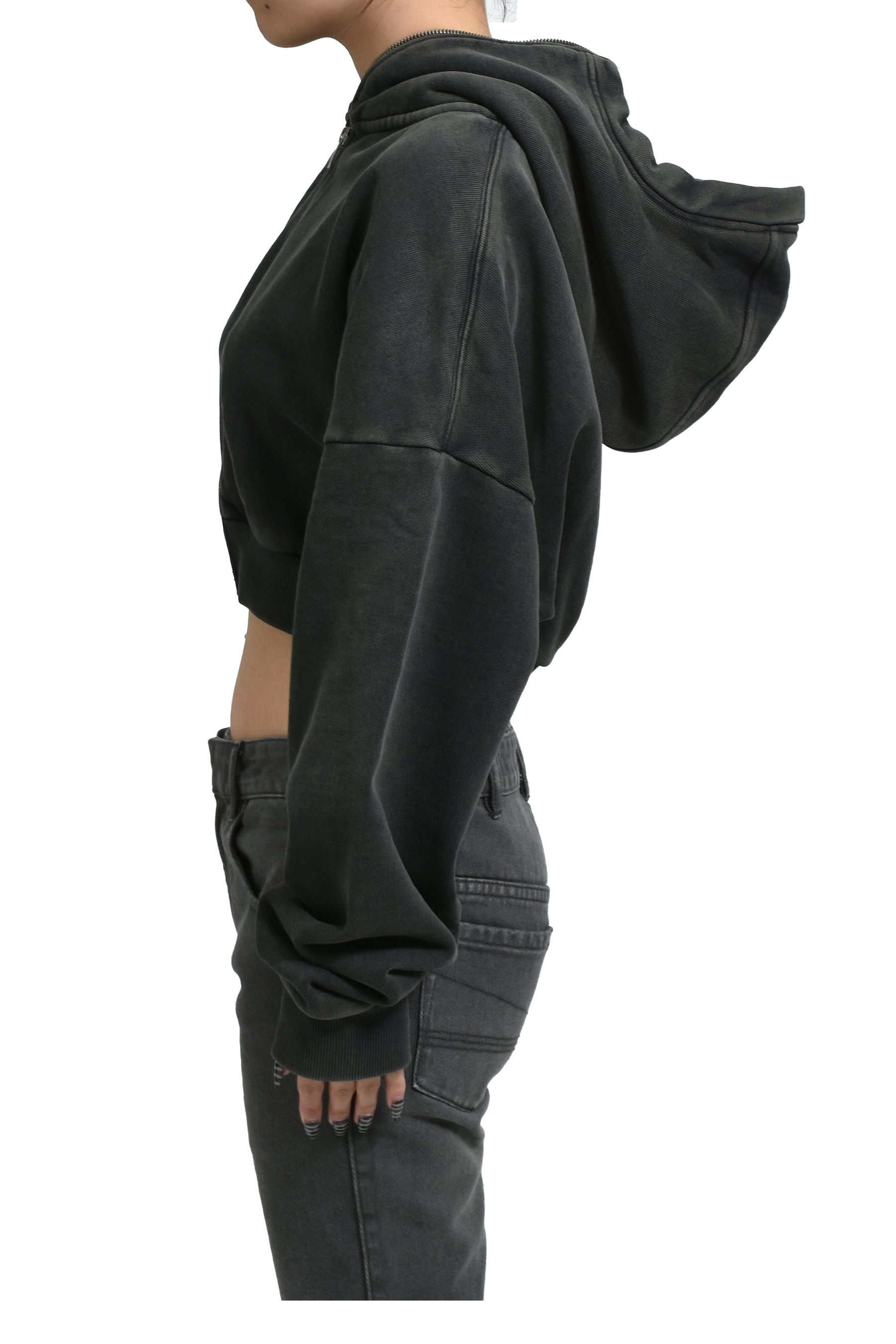 entire studios CROPPED FULL ZIP / WASHED BLK