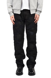 BLACKMEANS BLACK OVERDYED BORO PATCHWORK STRAIGHT JEAN / BLK BORO
