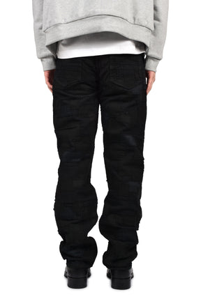 BLACKMEANS BLACK OVERDYED BORO PATCHWORK STRAIGHT JEAN / BLK BORO