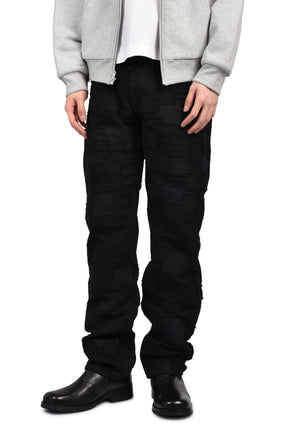 BLACKMEANS BLACK OVERDYED BORO PATCHWORK STRAIGHT JEAN / BLK BORO