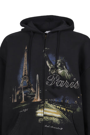 PARIS TOURIST ZIP-UP HOODIE / BLK