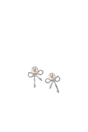 TWISTED ROPE BOW PEARL EARRING(PAIR) / SIL