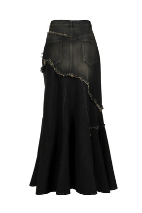 DAMAGE DENIM MAXI SKIRT / BLK