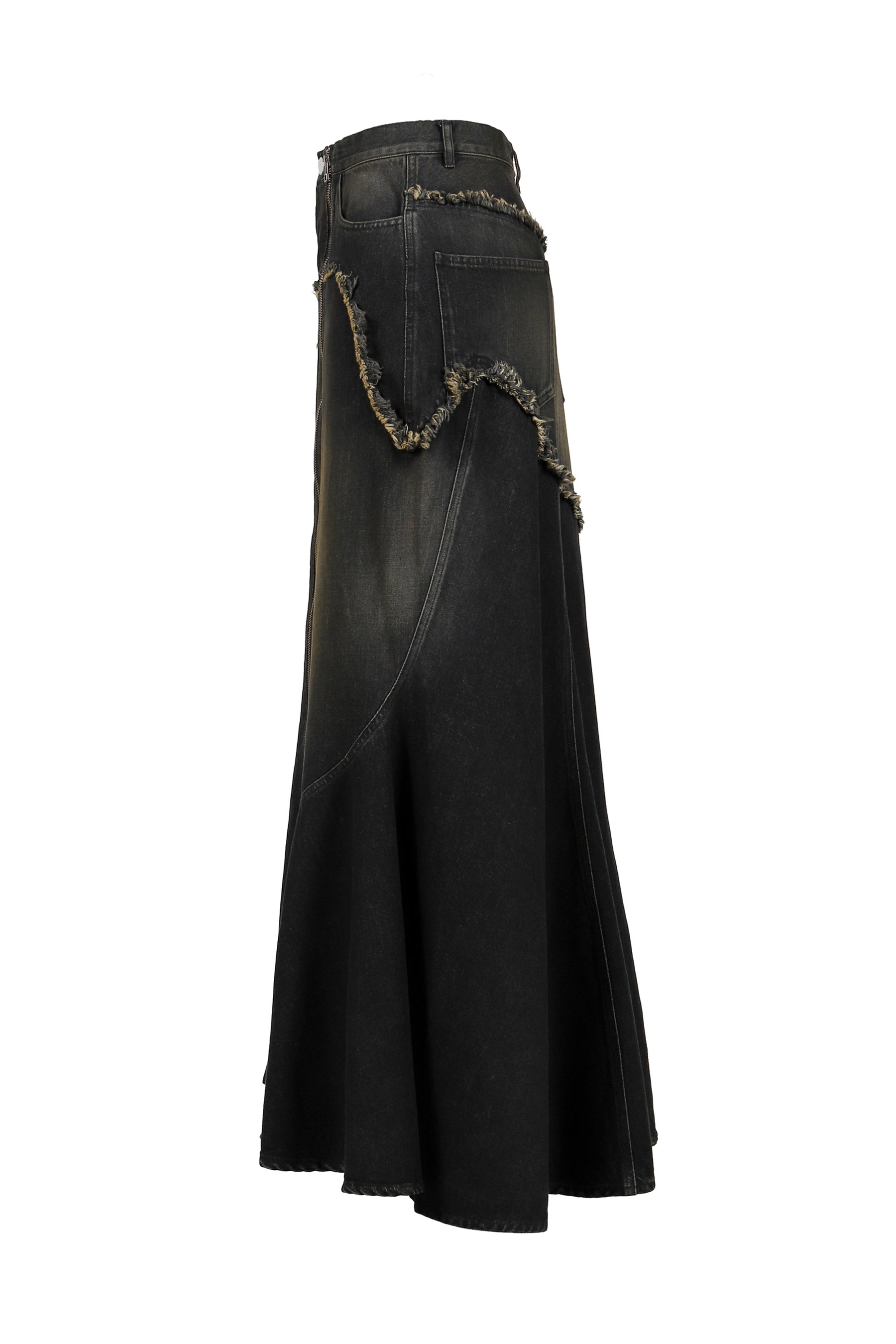 DAMAGE DENIM MAXI SKIRT / BLK