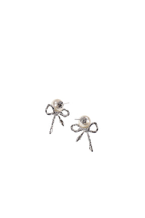 TWISTED ROPE BOW PEARL EARRING(PAIR) / SIL
