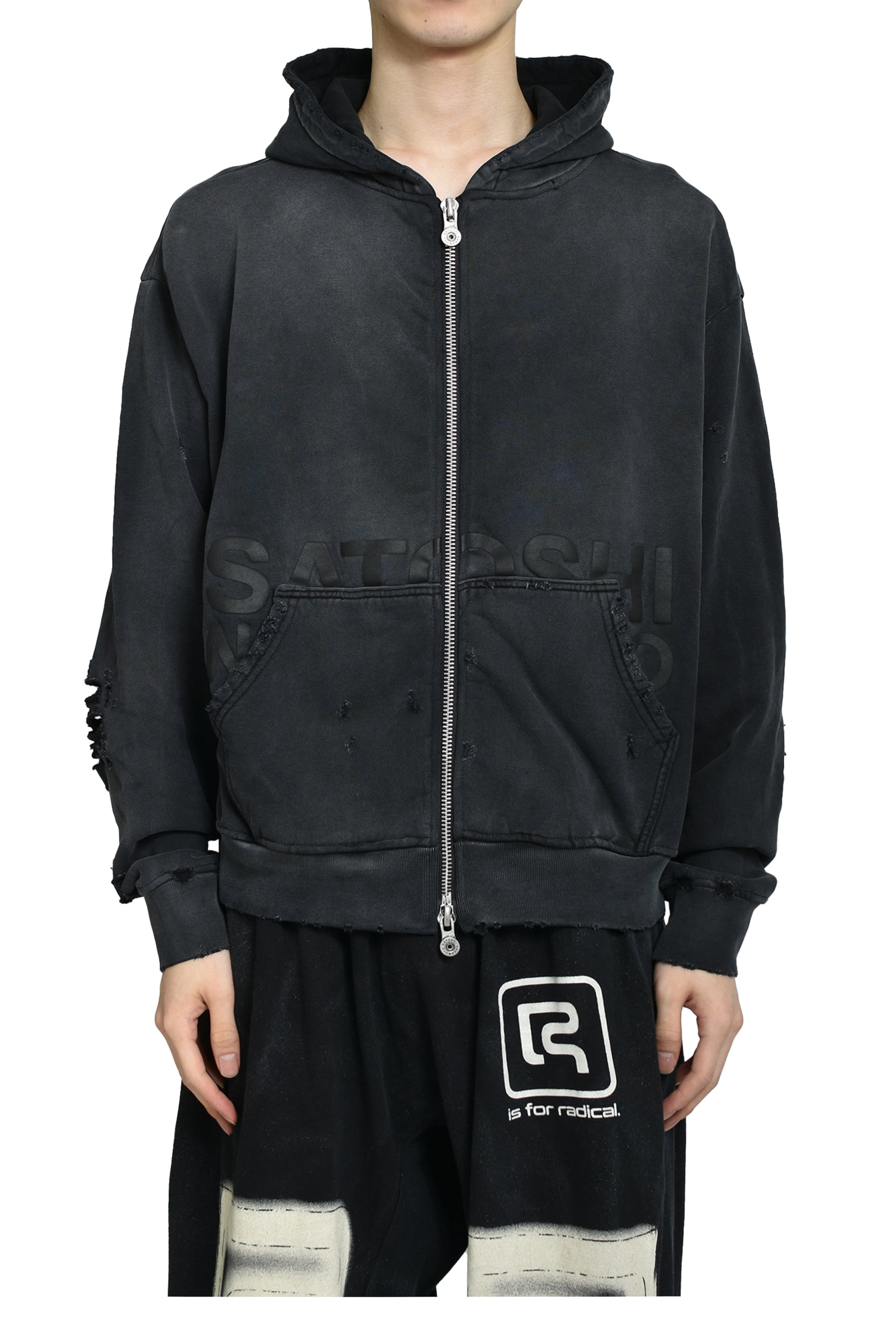 ELLIOTT ZIP UP HOODIE / WASHED BLK