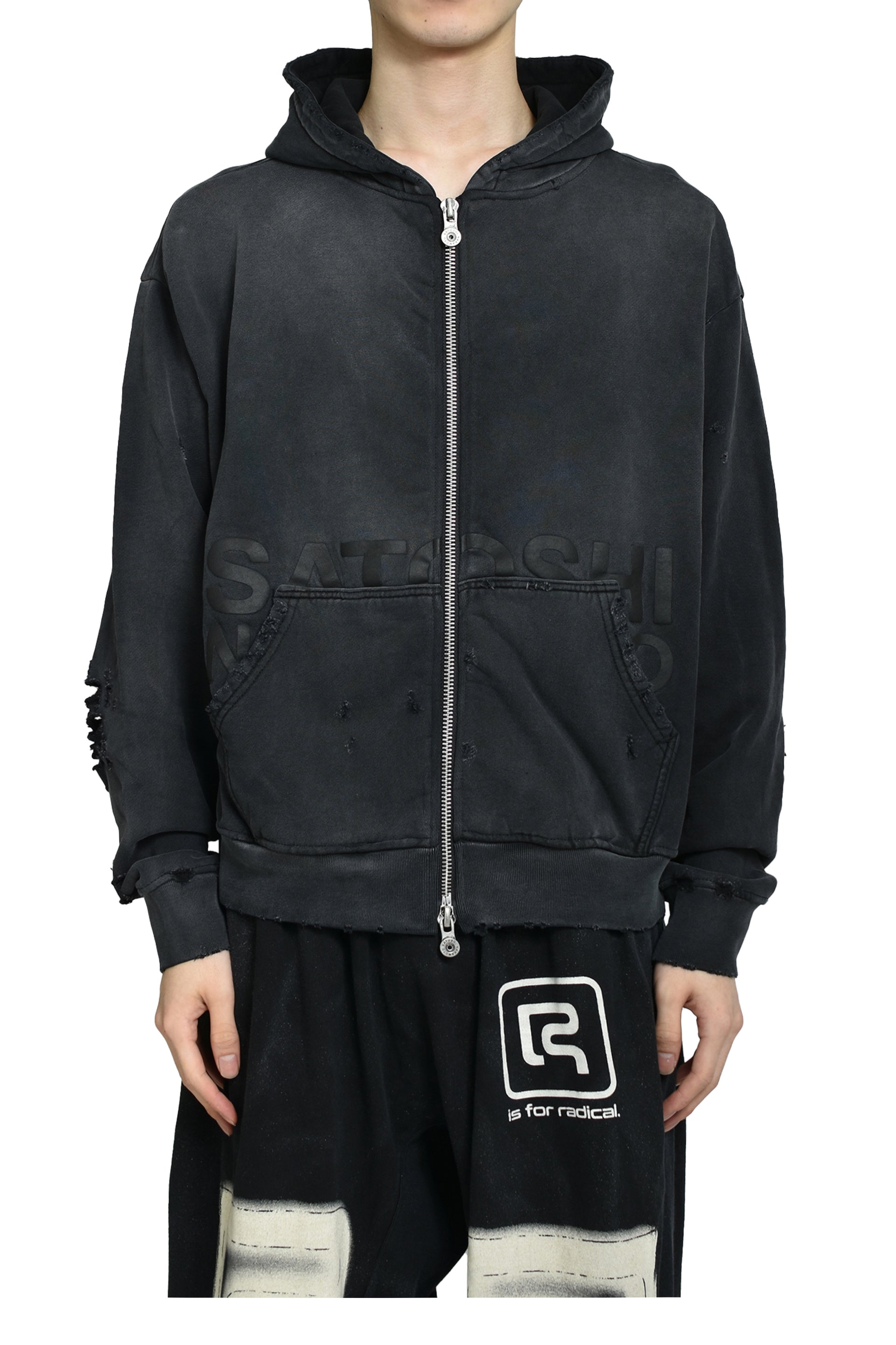ELLIOTT ZIP UP HOODIE / WASHED BLK