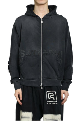 ELLIOTT ZIP UP HOODIE / WASHED BLK