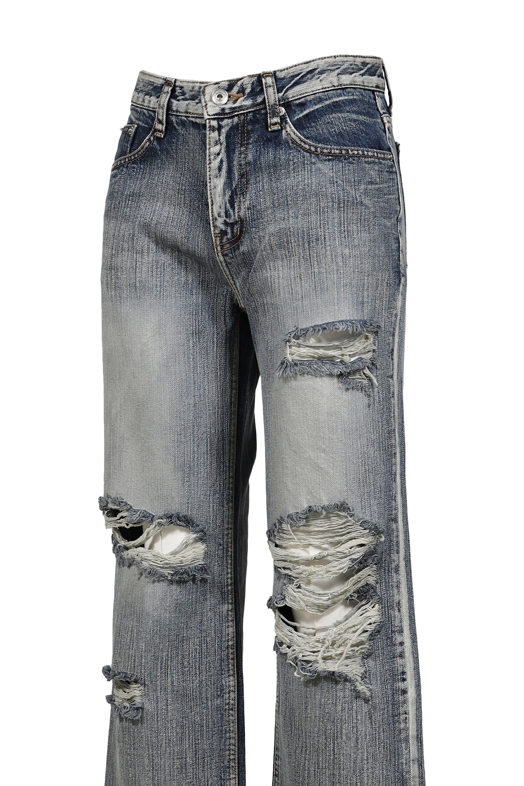 BOHEMSEO ボヘムソ SS26 HIGHLIGHT DAMAGE WIDE PANTS / BLU - NUBIAN