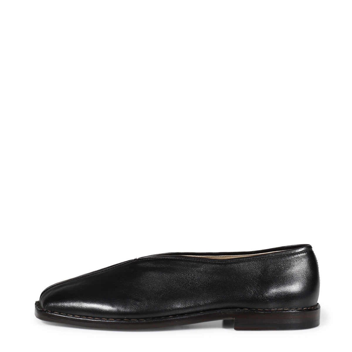 LEMAIRE SS26 FLAT PIPED SLIPPERS / BLK / DARK CHOCOLATE - NUBIAN