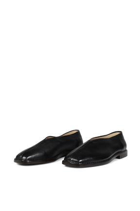 FLAT PIPED SLIPPERS / BLK / DARK CHOCOLATE