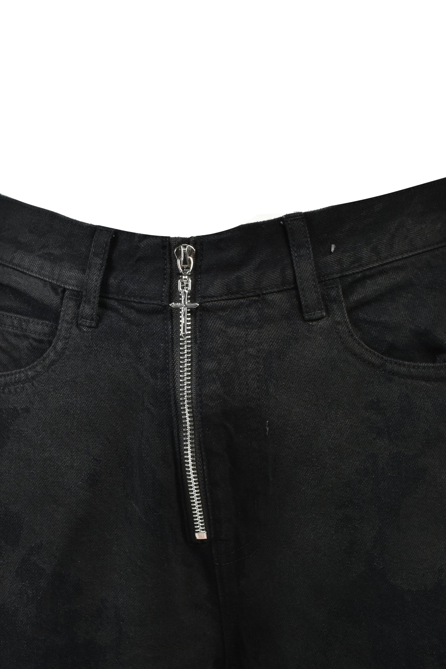 COATING DENIM FLARE PANTS / BLK