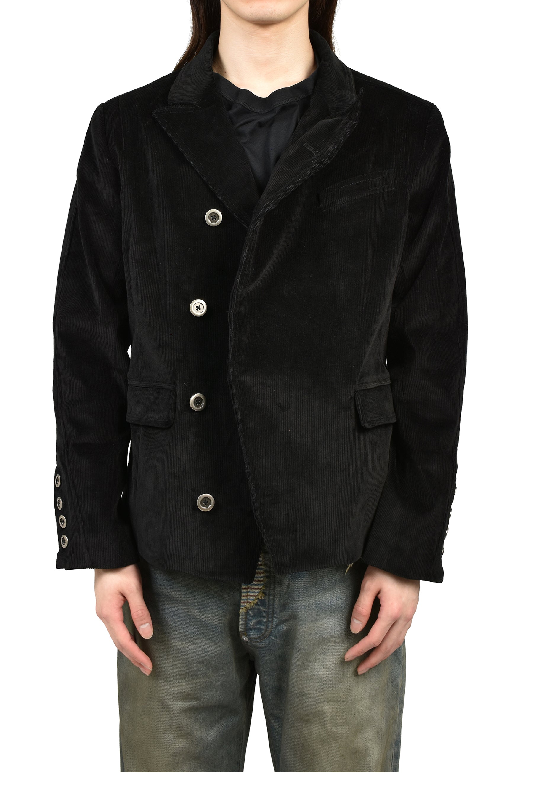 CORD HIDDEN BUTTON BLACK SUIT / BLACK