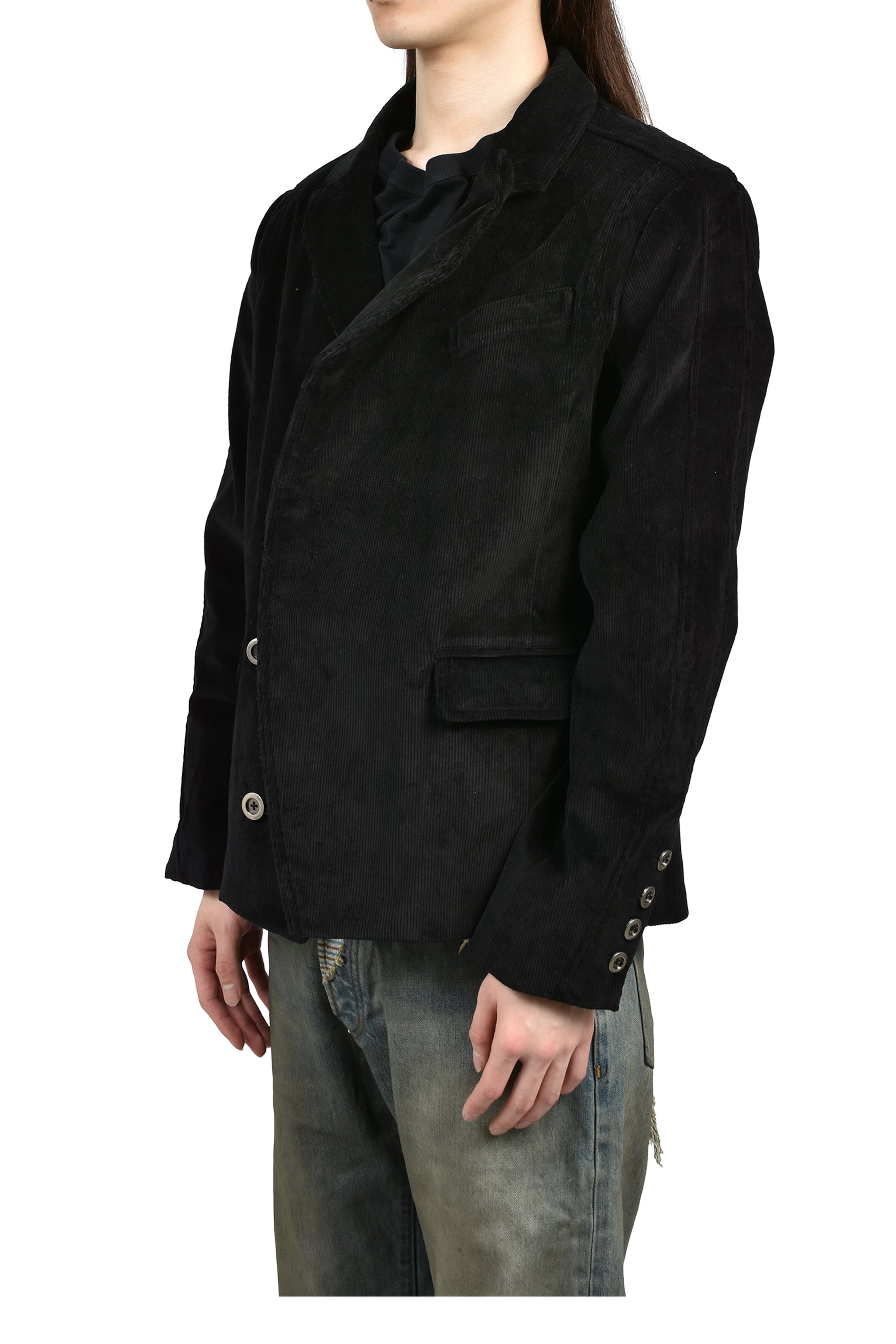 CORD HIDDEN BUTTON BLACK SUIT / BLACK