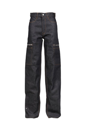 BLUE RAW JAPANESE DENIM ZIP POCKET WORK JEANS / RAW BLU