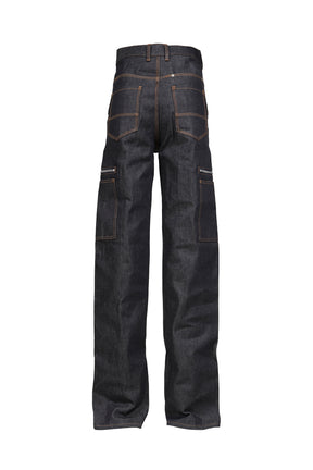 BLUE RAW JAPANESE DENIM ZIP POCKET WORK JEANS / RAW BLU