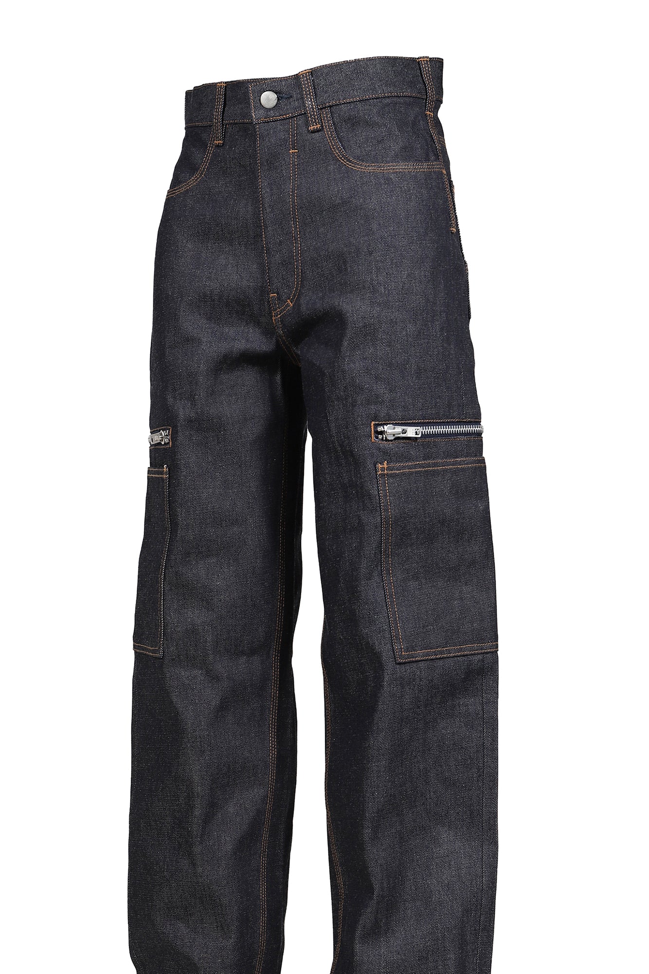 BLUE RAW JAPANESE DENIM ZIP POCKET WORK JEANS / RAW BLU