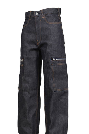 BLUE RAW JAPANESE DENIM ZIP POCKET WORK JEANS / RAW BLU