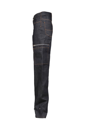 BLUE RAW JAPANESE DENIM ZIP POCKET WORK JEANS / RAW BLU