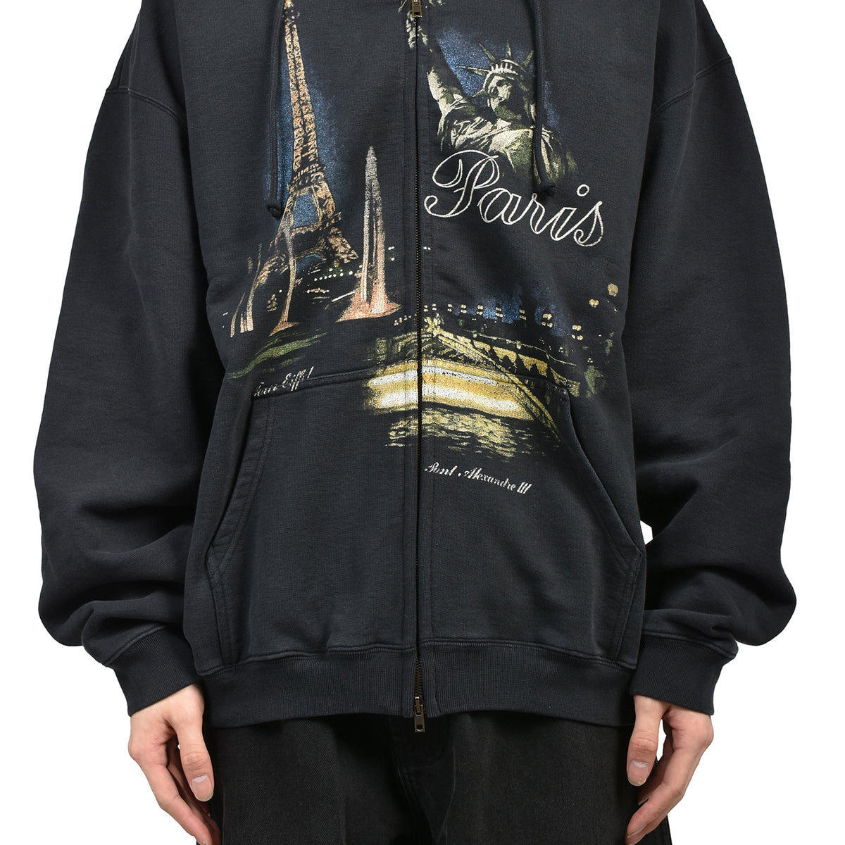 VETEMENTS ヴェトモン SS26 PARIS TOURIST ZIP-UP HOODIE / BLK