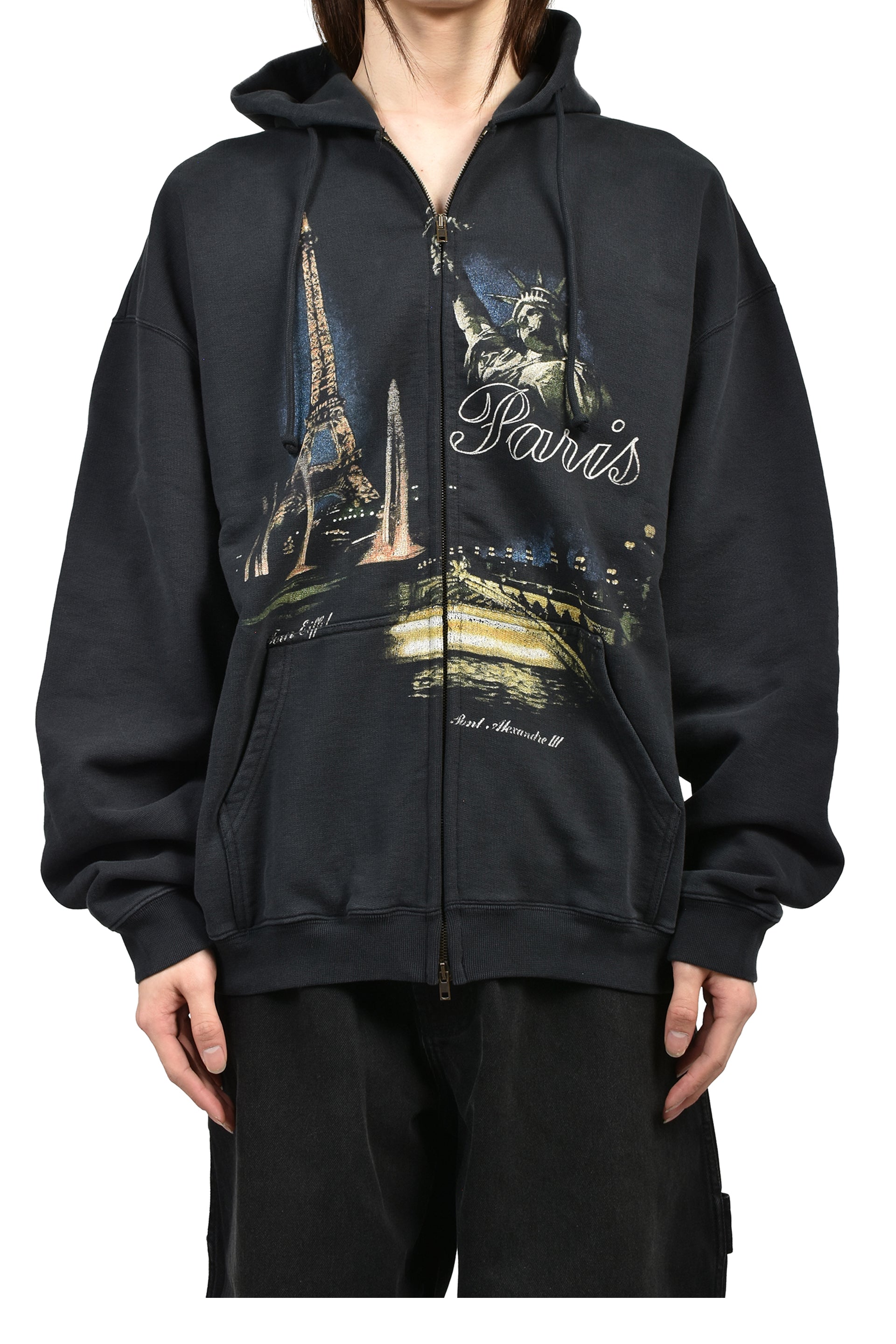 PARIS TOURIST ZIP-UP HOODIE / BLK