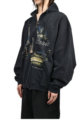 VETEMENTS ヴェトモン SS26 PARIS TOURIST ZIP-UP HOODIE / BLK