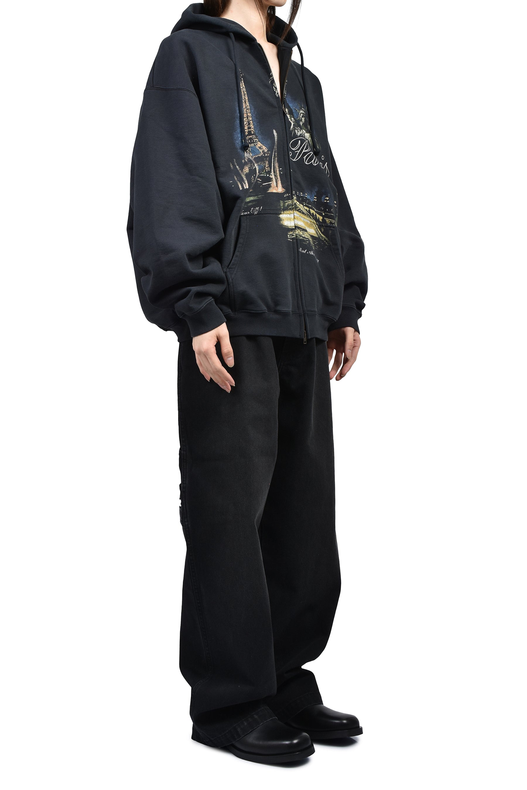 VETEMENTS SS26 PARIS TOURIST ZIP-UP HOODIE / BLK - NUBIAN