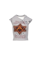 MILITARY BADGE PRINT STRUCTURED TOP / GRY