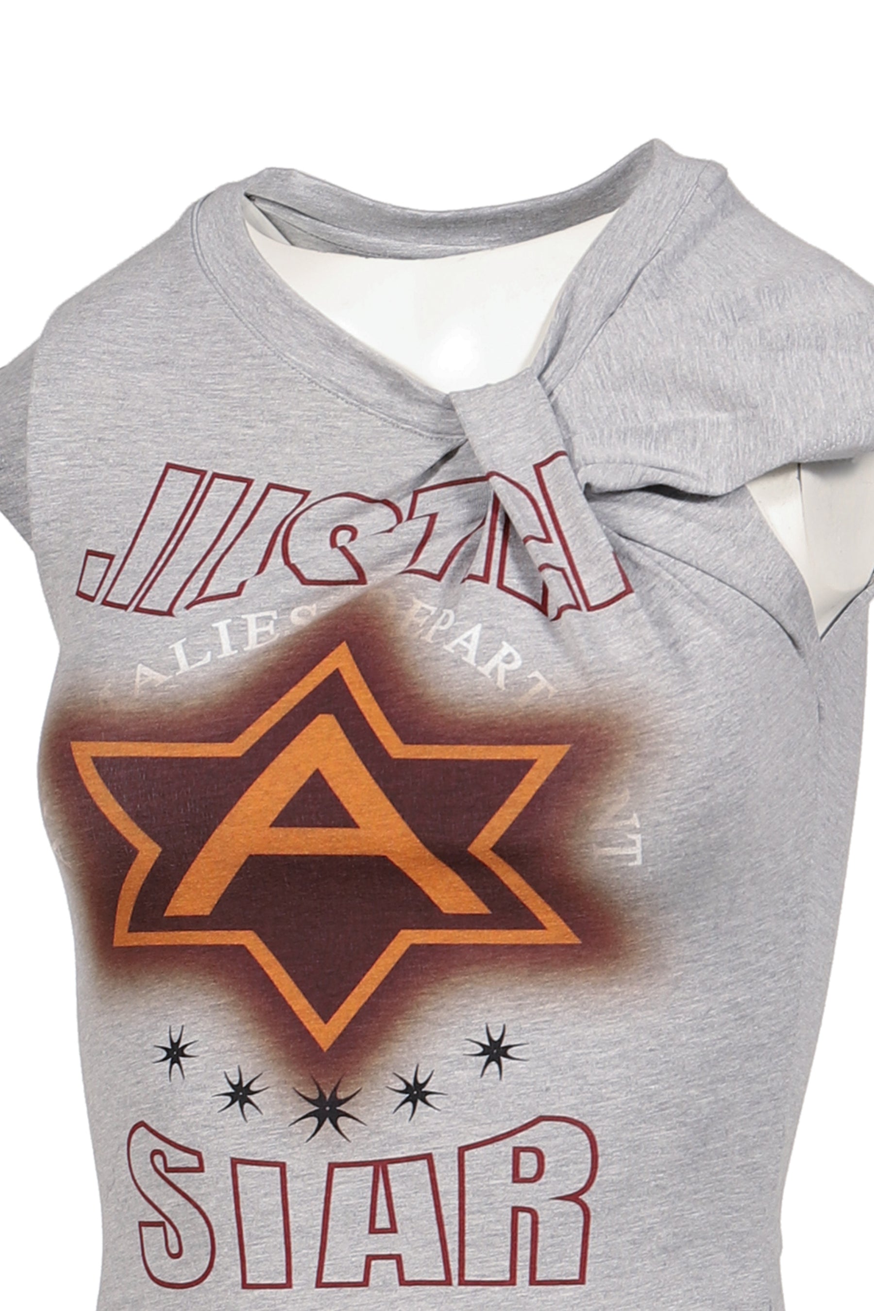 MILITARY BADGE PRINT STRUCTURED TOP / GRY