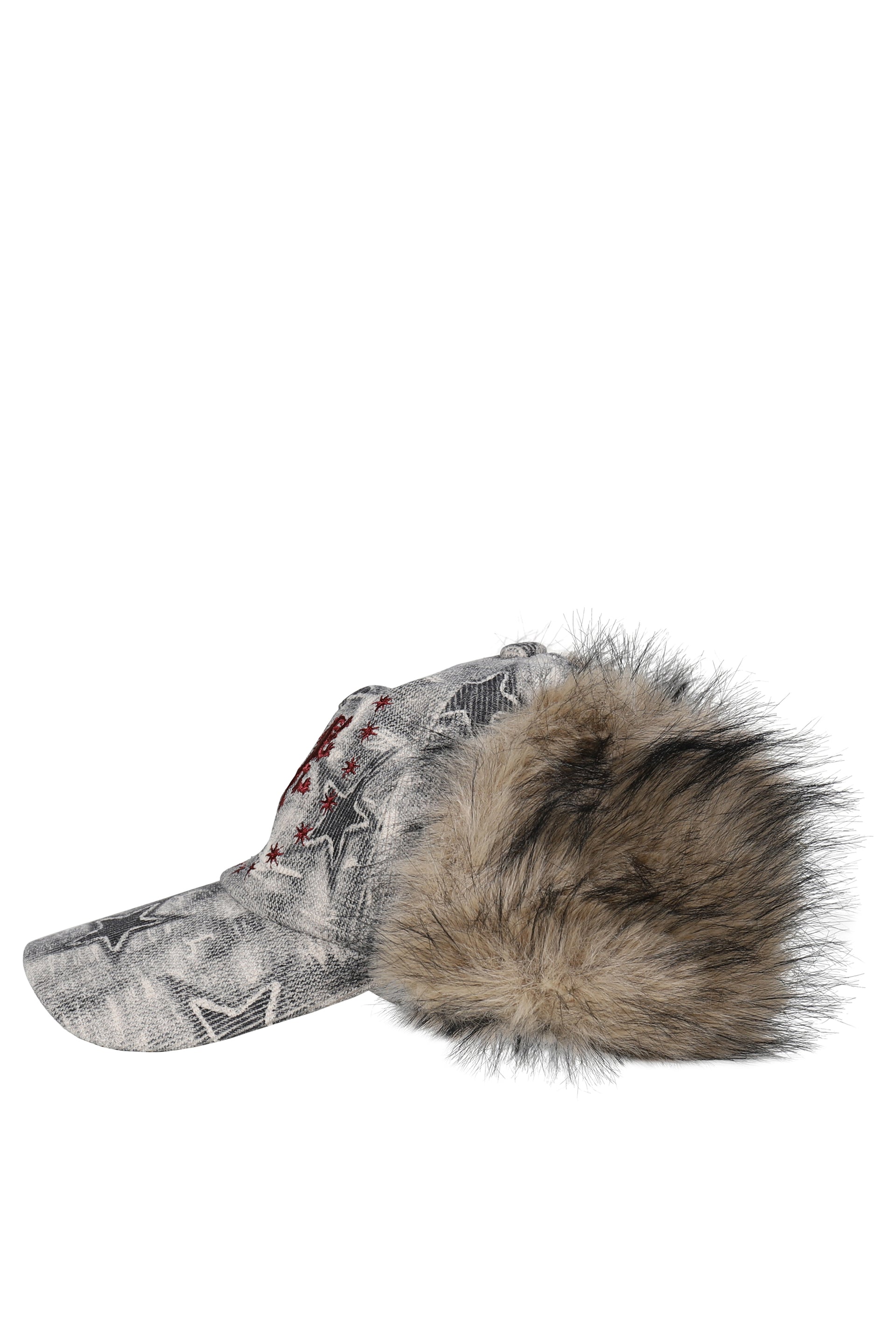 STAR SWOOSH FAUX FUR BASEBALL CAP / GRY